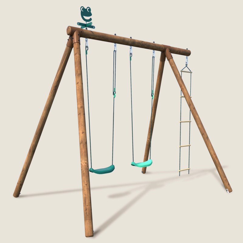 Portique en bois rond 3 agrès avec échel