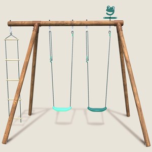 Portique en bois rond 3 agrès avec échel