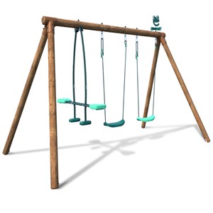 Portique en bois rond 3 agrès avec face