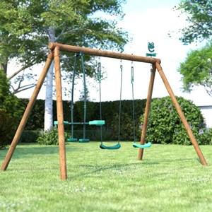 Portique en bois rond 3 agrès avec face