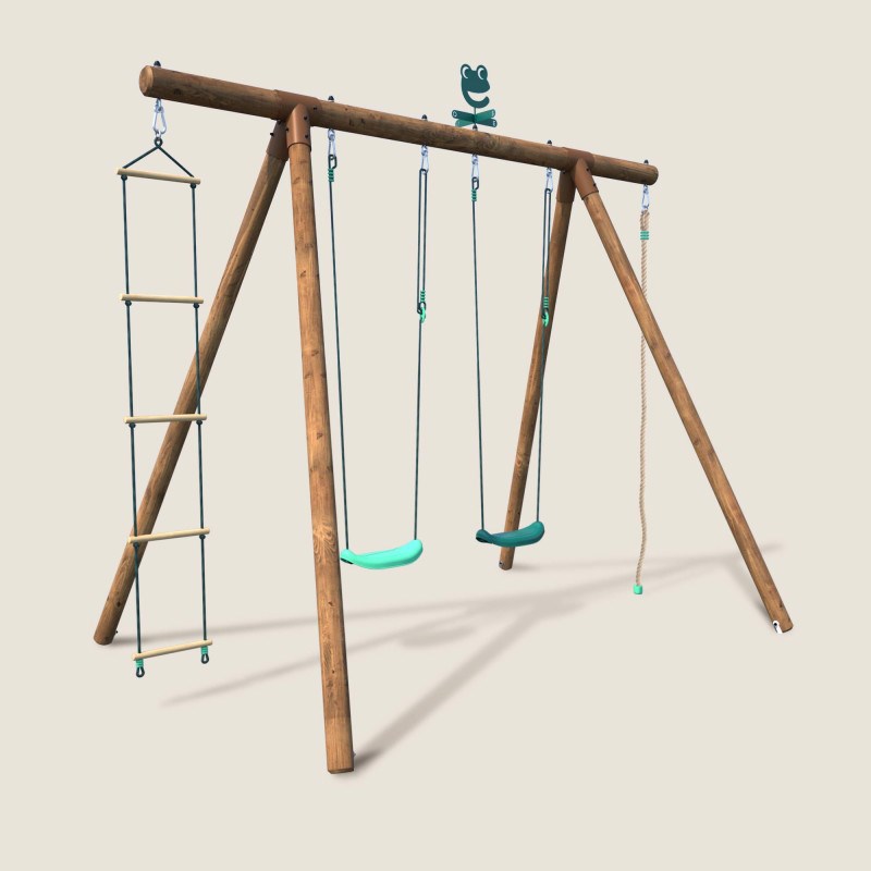 Portique en bois rond 4 agrès avec corde