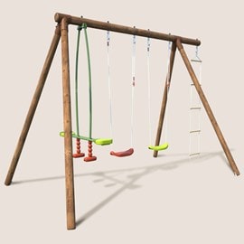 Portique en bois rond 4 agrès avec face