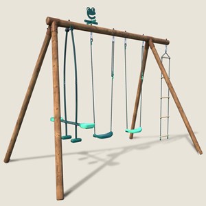 Portique en bois rond 4 agrès avec face