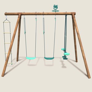 Portique en bois rond 4 agrès avec face