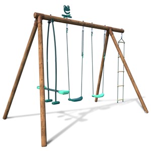 Portique en bois rond 4 agrès avec face