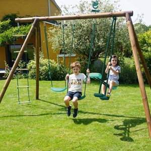 Portique en bois rond 4 agrès avec face