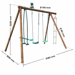 Portique en bois rond 4 agrès avec face