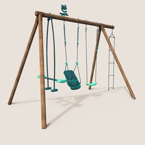 Portique en bois rond 4 agrès balançoire