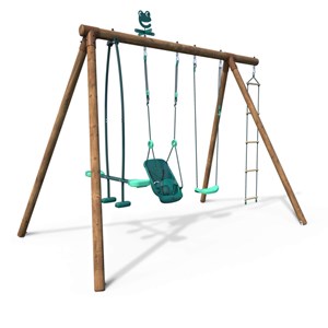 Portique en bois rond 4 agrès balançoire