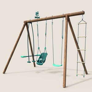 Portique en bois rond 4 agrès balançoire