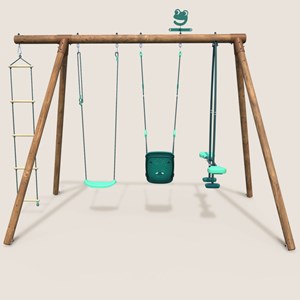 Portique en bois rond 4 agrès balançoire