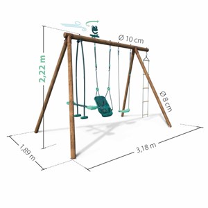 Portique en bois rond 4 agrès balançoire