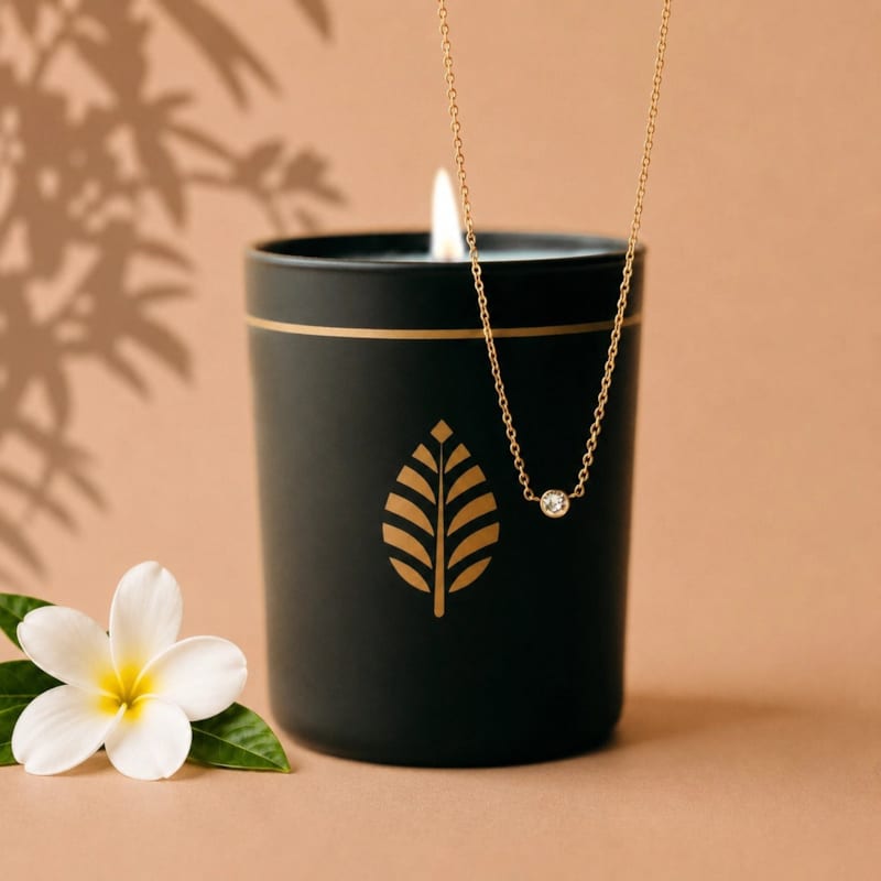 Bougie-bijou avec collier cristal solitaire - cadeau