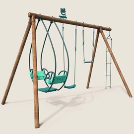 Portique en bois rond 4 agrès avec trapè