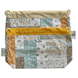 Sac à pain patchwork bleu caramel