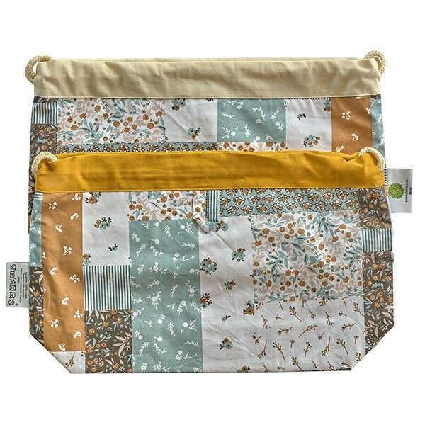 Sac à pain patchwork bleu caramel