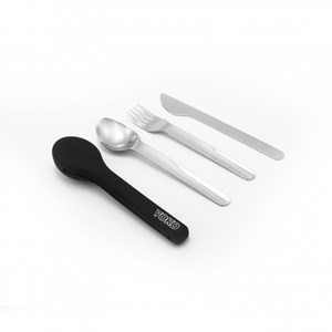 Lot de 3 couverts en inox (fourchette, couteau, cuillère) & pochette silicone