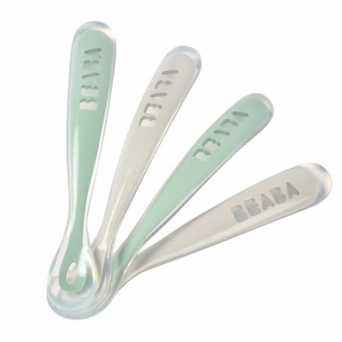 Béaba - Lot de 4 cuillères 1er âge en silicone coloris natural - Multicolore
