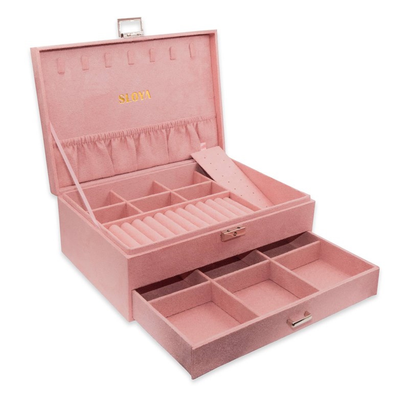 sloya - Grande boîte à bijoux velours rose pêche