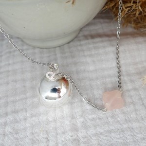 Bola argent trefle gemme quartz rose