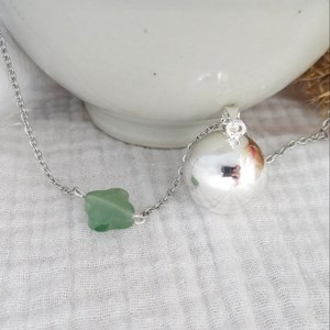 Bola argent trefle gemme aventurine