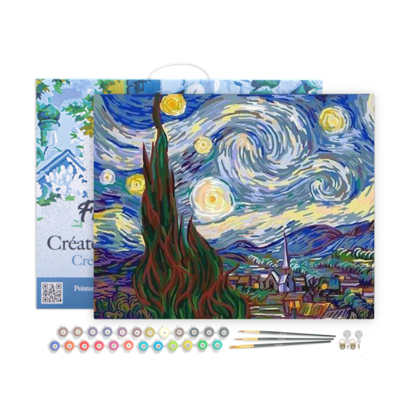 Figured'Art Peinture Par Numéro – Van Gogh Nuit Étoilée – Kit Complet 40x50cm Avec Châssis Bois