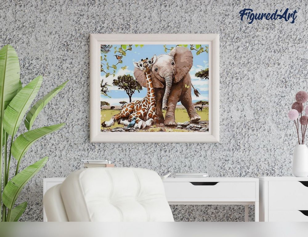 Kit Peinture Par Numéros Adultes éléphant 40x50 Cm - Toile Pré-imprimée, Peintures Acryliques, Pinceaux - Sans Cadre