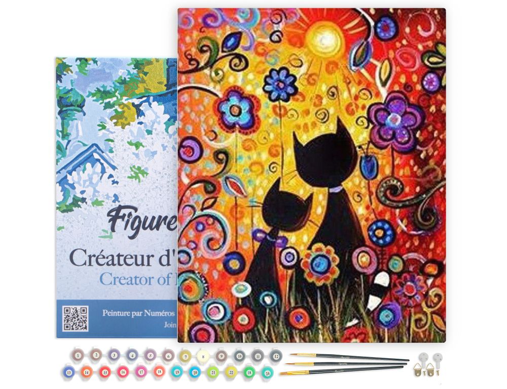 Peinture Par Numéro Chat Fleurs Colorées | Tableau Félin Éblouissant