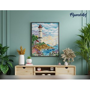 Peinture par numéro phare sous un ciel .