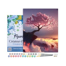 Peinture par numéro arbre rose et nuages