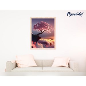 Peinture par numéro arbre rose et nuages