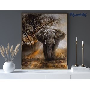 Broderie diamant eléphant dans la savane