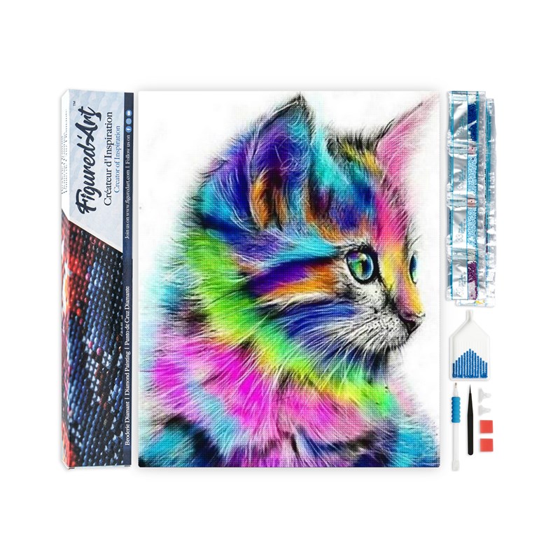 Diamond painting chaton coloré