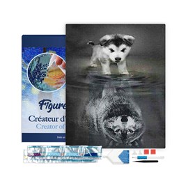 Broderie diamant chien et reflet de loup