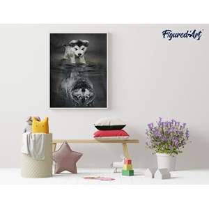 Broderie diamant chien et reflet de loup