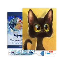 Broderie diamant en bois chat étonné