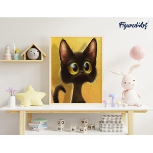 Broderie diamant en bois chat étonné