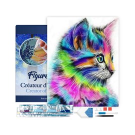 Broderie diamant en bois chaton coloré