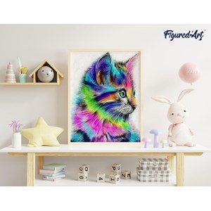 Broderie diamant en bois chaton coloré
