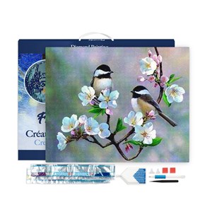 Broderie diamant petits oiseaux fleurs