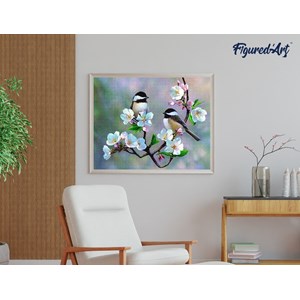 Broderie diamant petits oiseaux fleurs