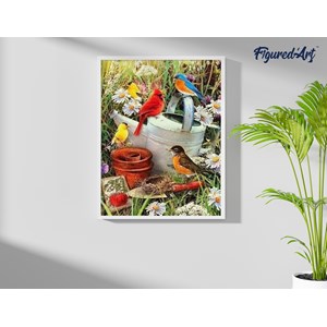 Broderie diamant oiseaux dans le jardin