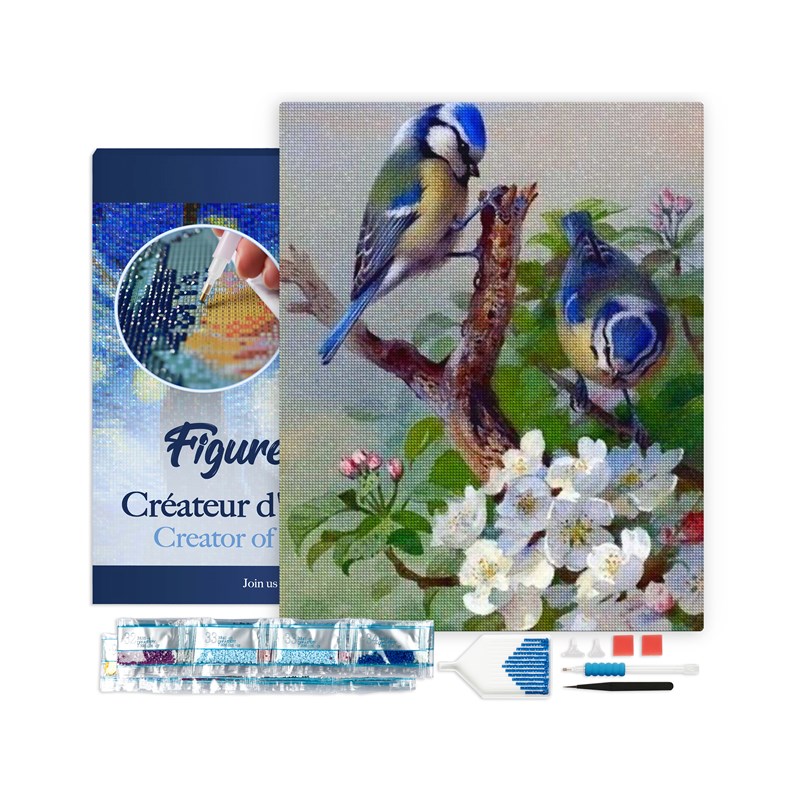 Broderie diamant mésanges sur branche