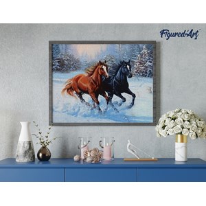 Diamond painting deux chevaux en hiver