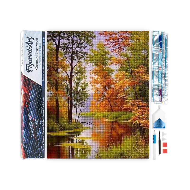 Diamond painting lac en automne