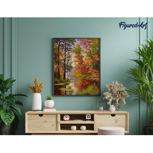 Broderie diamant lac en automne