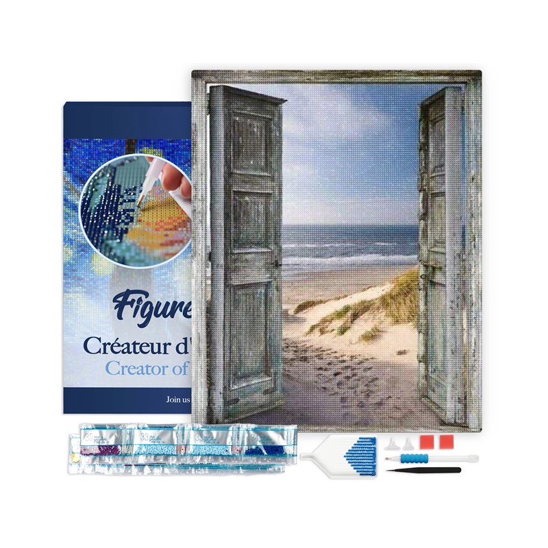 Broderie diamant porte ouverte la plage