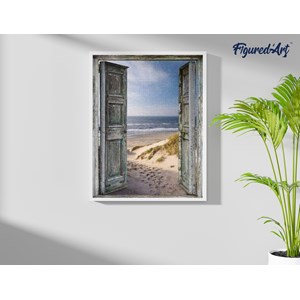 Broderie diamant porte ouverte la plage