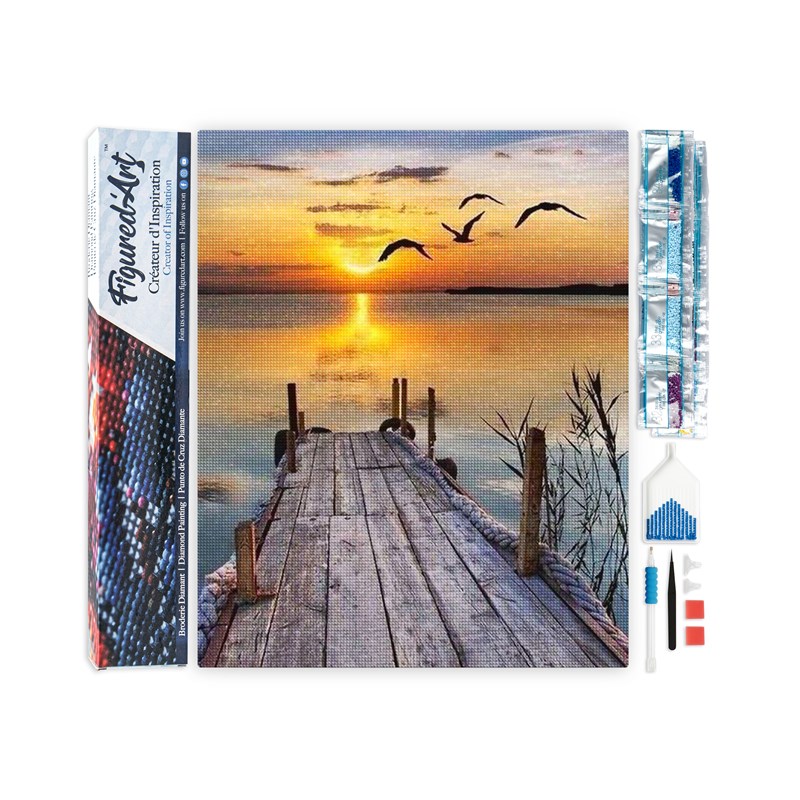 Diamond painting ponton sur lac
