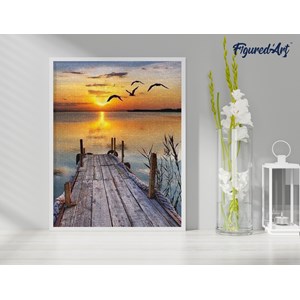 Diamond painting ponton sur lac